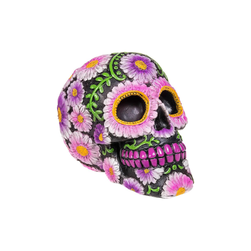 Calavera decorada con flores coloridas