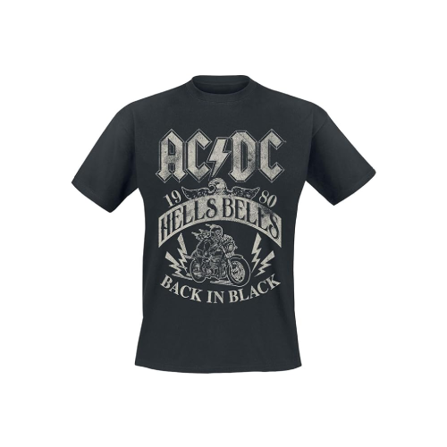 Camiseta negra con diseño de banda de rock.