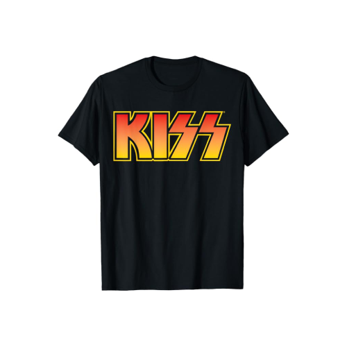 Camiseta negra con logo de banda de rock.