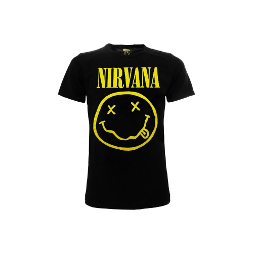 Camiseta negra con logo amarillo de banda musical