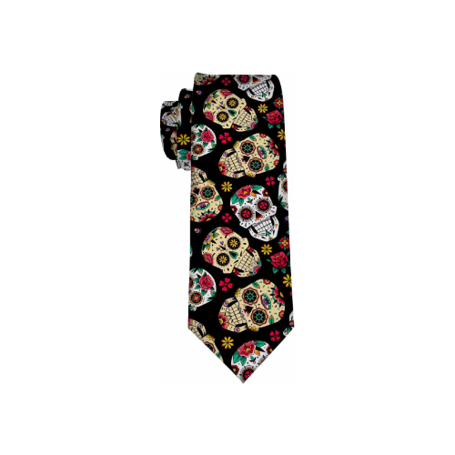 Corbata negra con calaveras decoradas coloridas