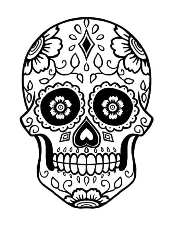 Calavera decorada con motivos florales, estilo Día de Muertos.