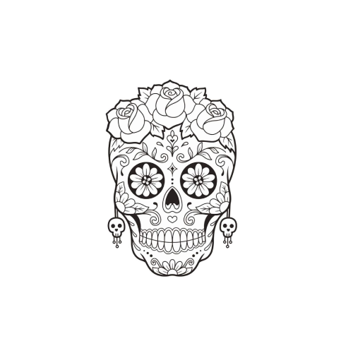 Calavera mexicana con flores y decoraciones