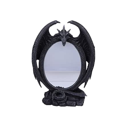 Espejo decorativo con diseño de dragón oscuro.