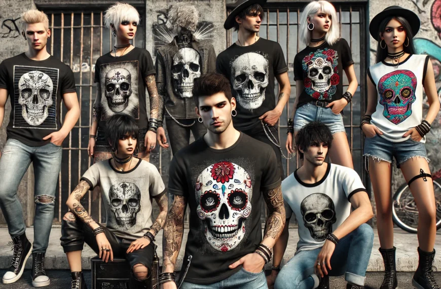 Grupo con camisetas de calaveras, estilo urbano