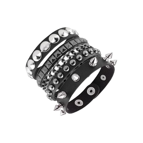 Brazaletes punk de cuero y tachuelas metálicas