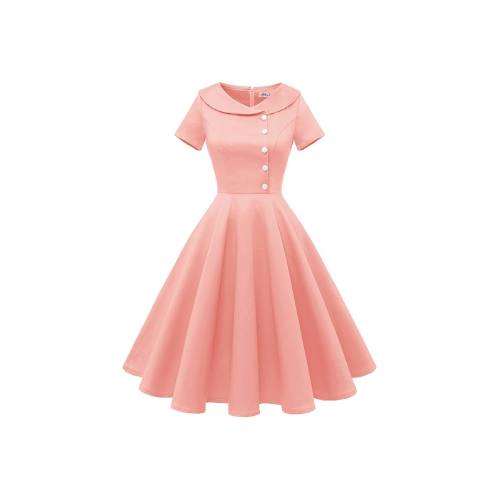 Vestido vintage rosa con botones blancos