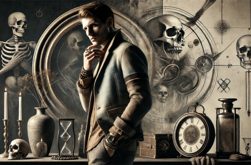 Hombre elegante con cráneos y relojes vintage