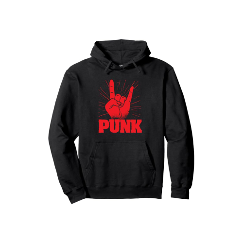 Sudadera negra con diseño punk rojo.