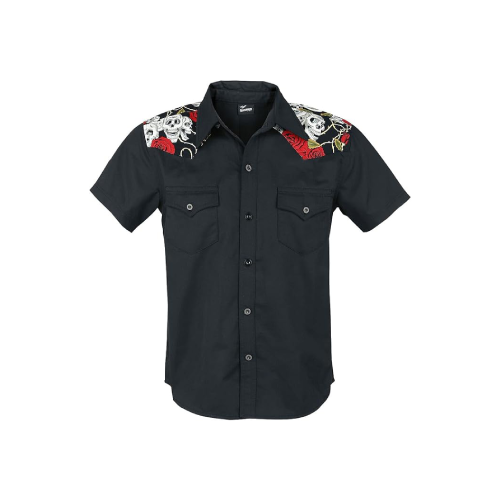 Camisa negra con detalles bordados en los hombros