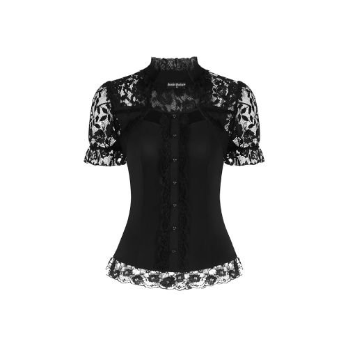 Blusa negra encaje elegante para mujer