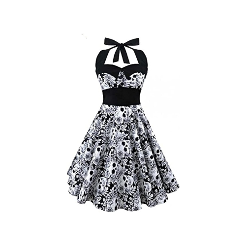 Vestido vintage blanco y negro con estampado floral.