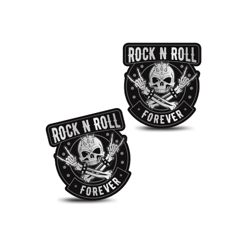 Calavera rockera con texto 'Rock N Roll Forever'.